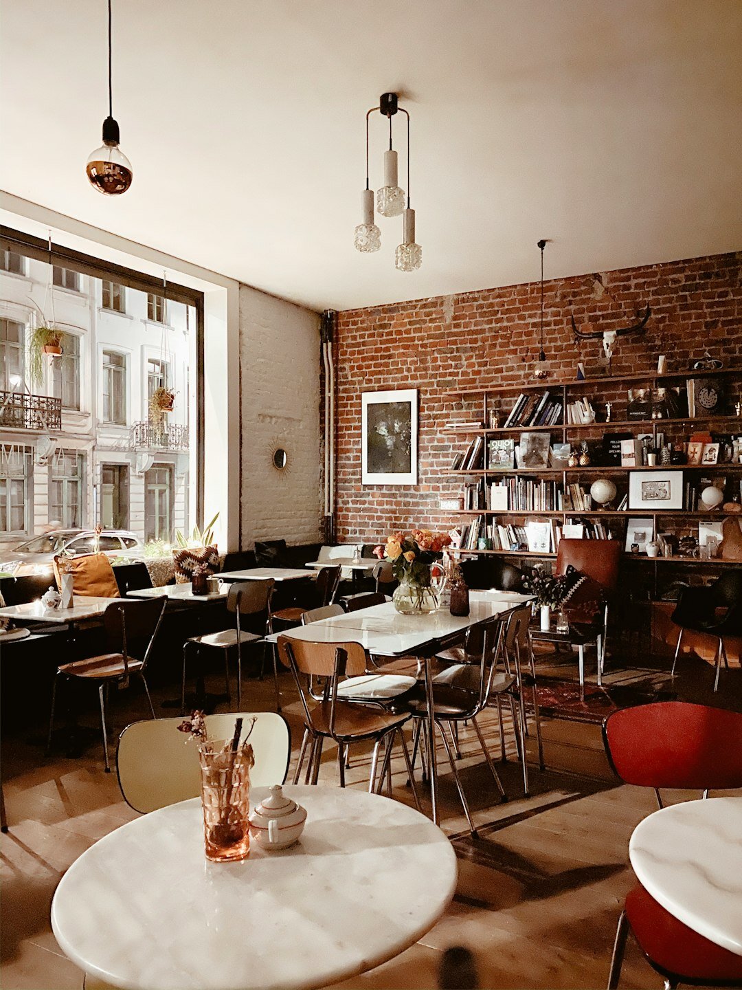 Bright open-plan office space in Brussels with employees working